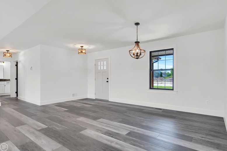 Empty room, Interior, Pendant Lights, Wood Texture Flooring