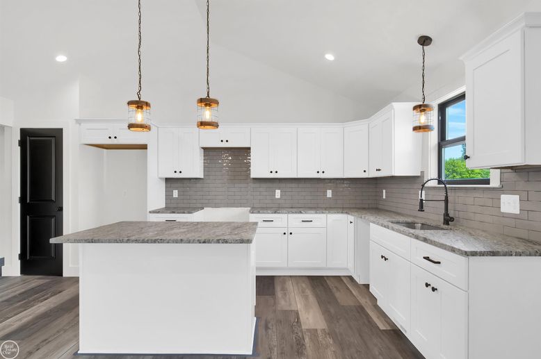 Interior, Kitchen, Pendant Lights, Recessed Lighting, Wood Texture Flooring