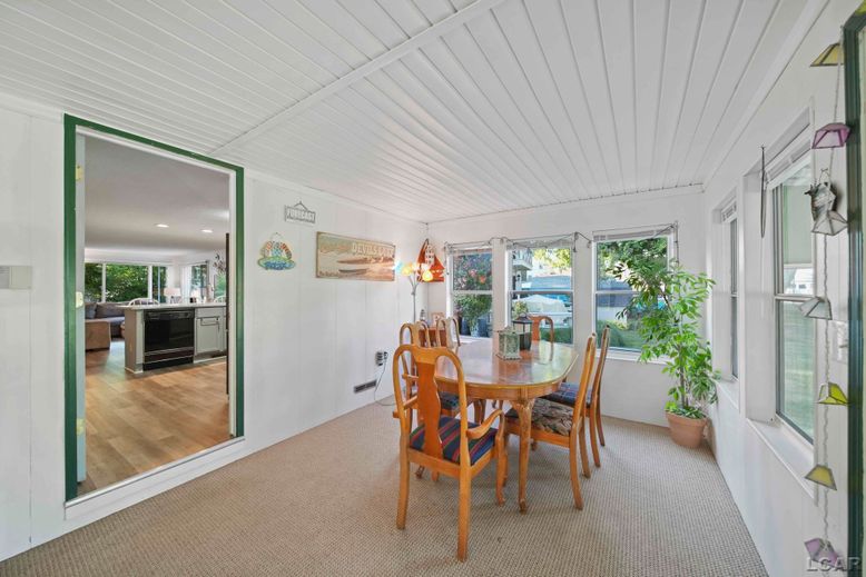 Dining room, Interior, Recessed Lighting, Wood Texture Flooring