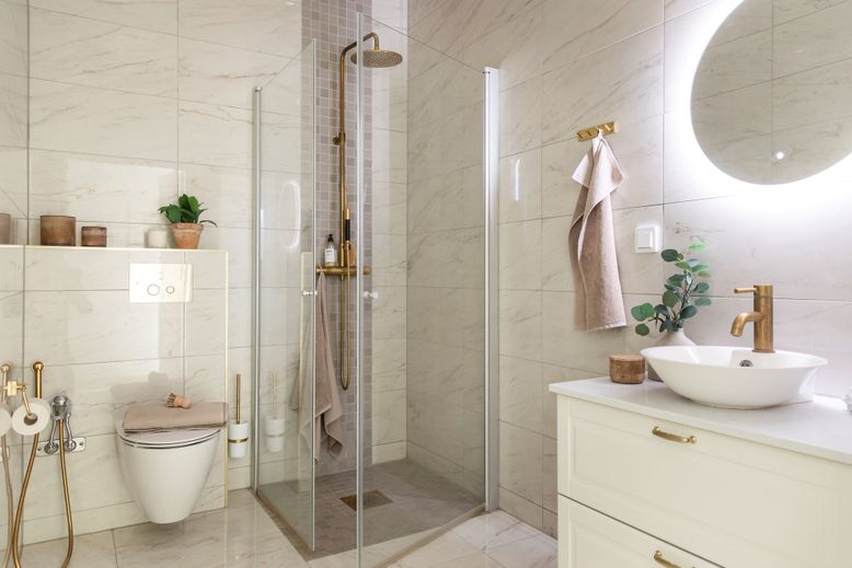 Bathroom, Glass Shower, Interior, Marble, Marble Walls