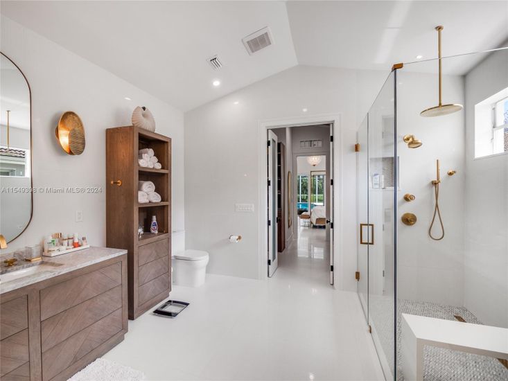 Bathroom, Glass Shower, Interior, Recessed Lighting