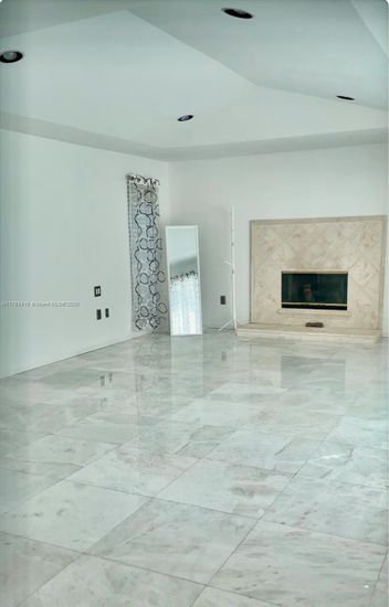 Empty room, Fireplace, Interior, Marble, Recessed Lighting