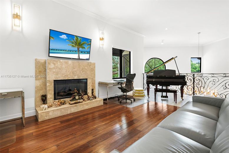 Fireplace, Home Office, Interior, Living room, Piano, Wood Texture Flooring