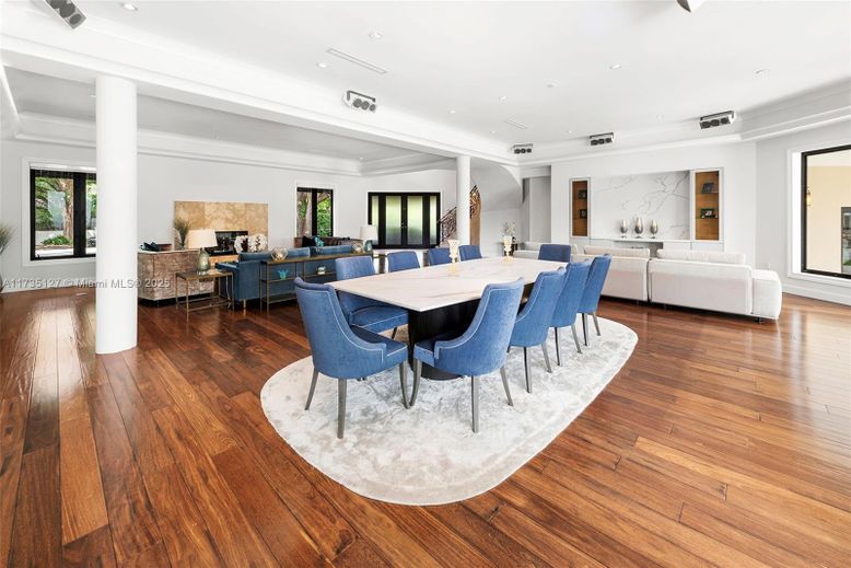 Dining room, Interior, Living room, Recessed Lighting, Wood Texture Flooring