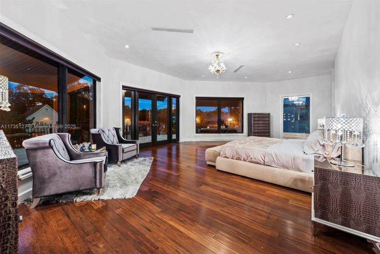 Bedroom, Chandelier, Interior, Recessed Lighting, Wood Texture Flooring