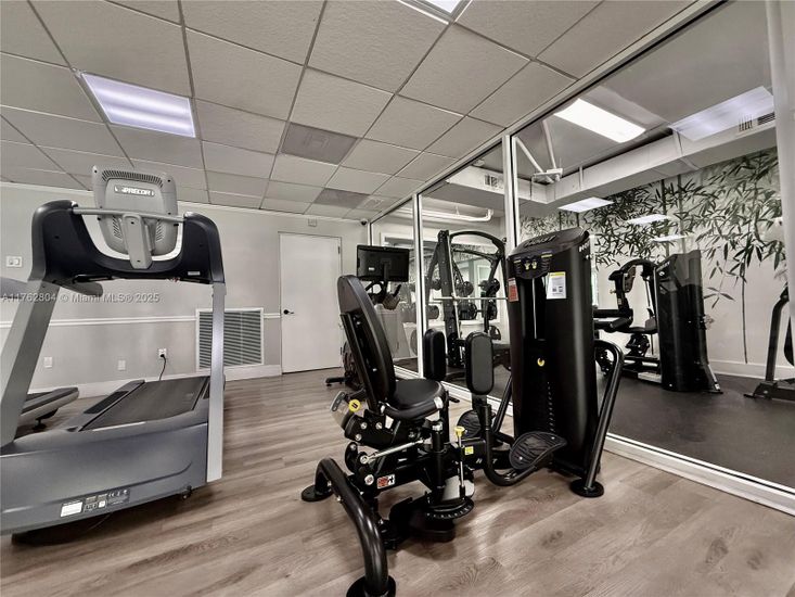 Fitness Equipment, Gym, Interior, Wood Texture Flooring