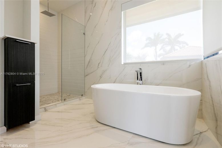 Bathroom, Free Standing Baths, Glass Shower, Interior, Marble, Marble Walls