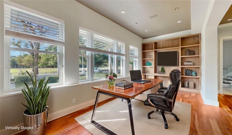 Home Office, Interior, Recessed Lighting, Wood Texture Flooring