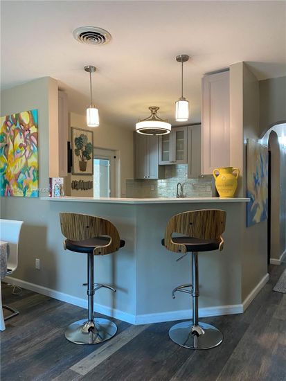 Interior, Kitchen, Pendant Lights, Wood Texture Flooring