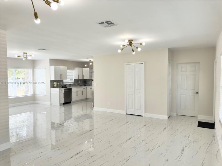 Interior, Kitchen, Marble, Pendant Lights, Stainless Steel Appliances