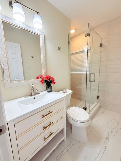 Bathroom, Dual Sink Vanities, Glass Shower, Interior, Marble