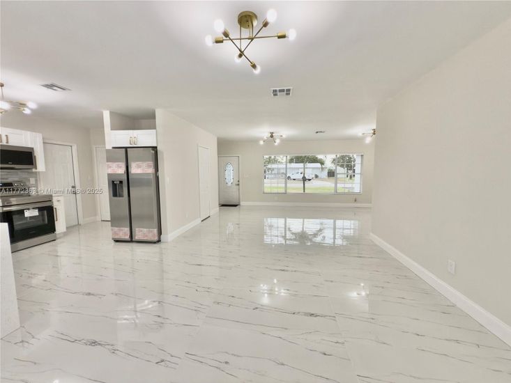 Interior, Kitchen, Marble, Pendant Lights, Stainless Steel Appliances