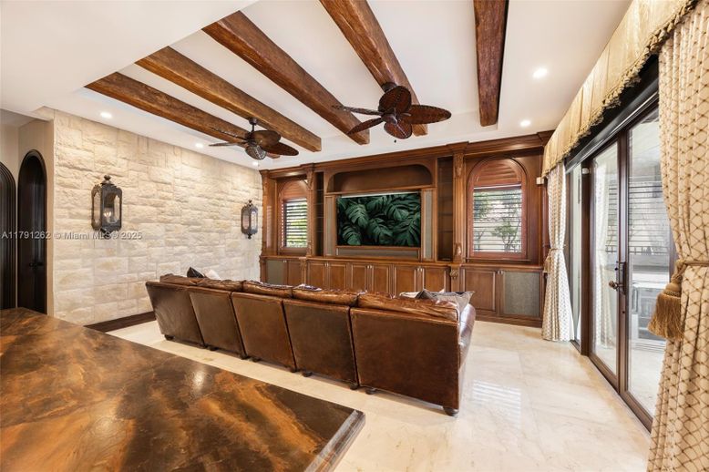 Interior, Recessed Lighting, Stone Walls, Wooden Beams