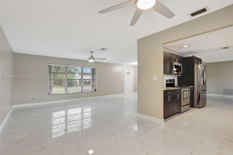 Empty room, Interior, Kitchen, Marble, Stainless Steel Appliances