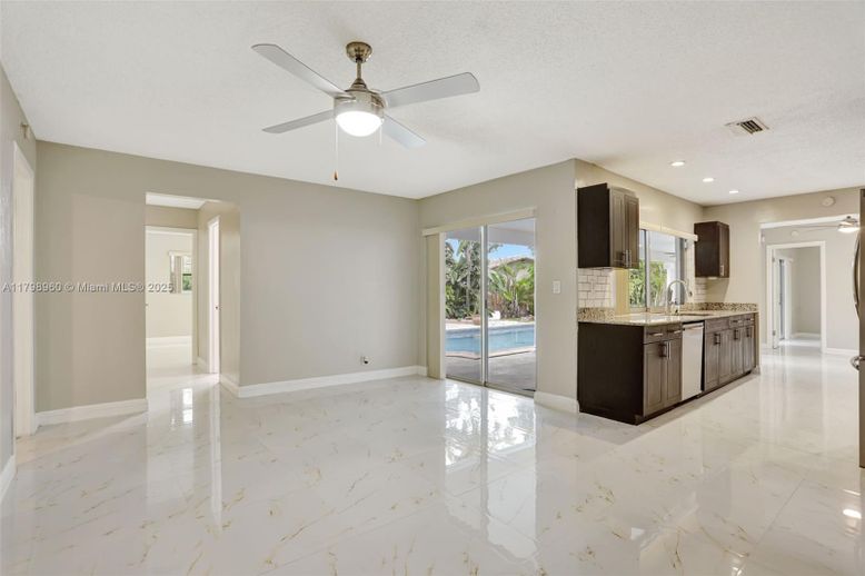 Empty room, Interior, Kitchen, Marble, Recessed Lighting