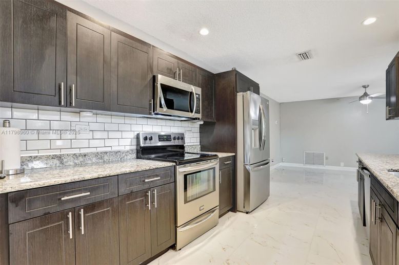 Interior, Kitchen, Marble, Recessed Lighting, Stainless Steel Appliances