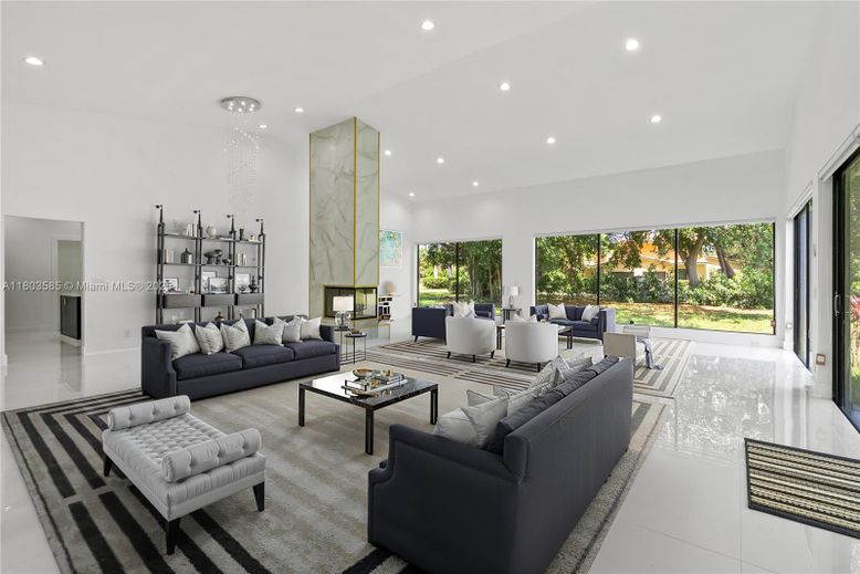 Fireplace, Interior, Living room, Marble Walls, Recessed Lighting