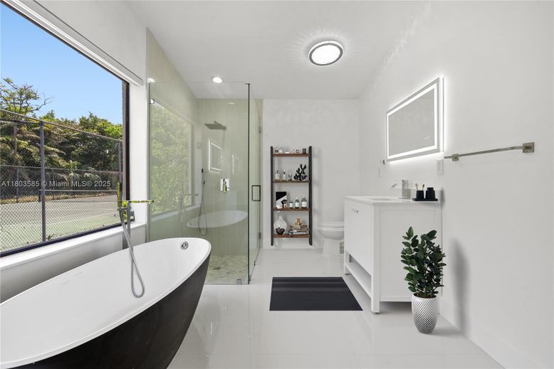 Bathroom, Free Standing Baths, Glass Shower, Interior, Recessed Lighting