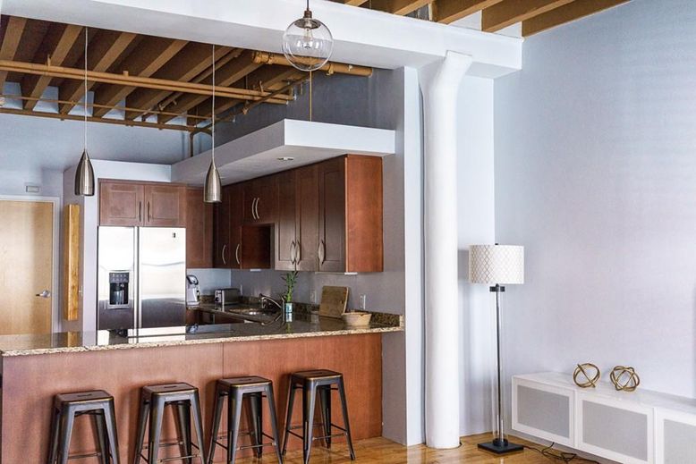 Interior, Kitchen, Pendant Lights, Stainless Steel Appliances, Wood Texture Flooring