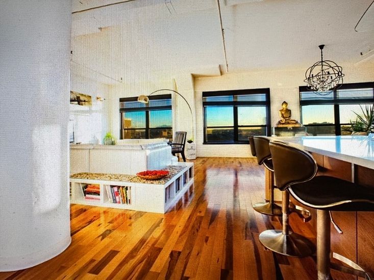 Dining room, Interior, Living room, Pendant Lights, Wood Texture Flooring