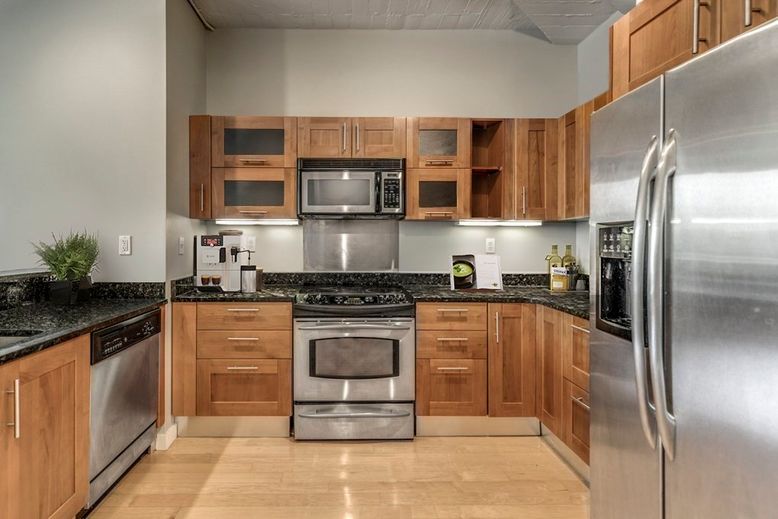 Interior, Kitchen, Stainless Steel Appliances, Wood Texture Flooring