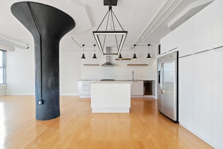 Interior, Kitchen, Pendant Lights, Stainless Steel Appliances, Wood Texture Flooring