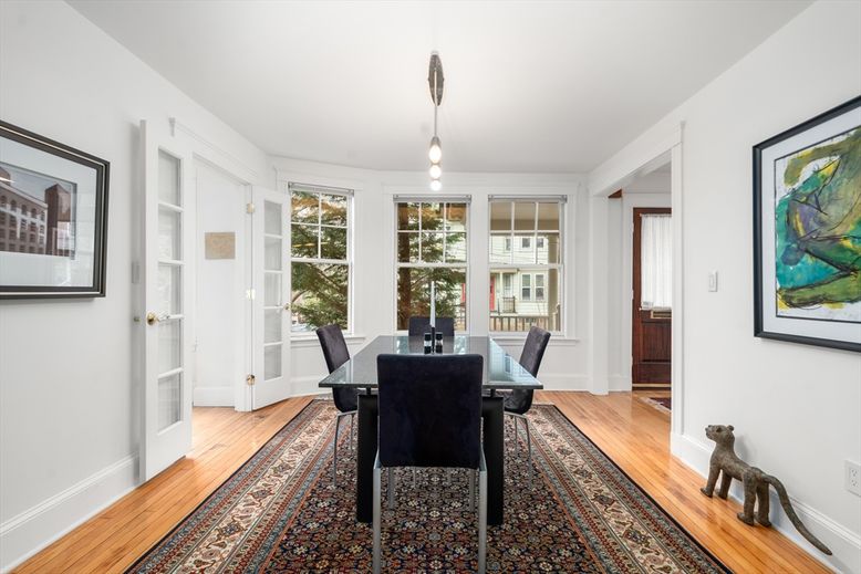 Dining room, Interior, Pendant Lights, Wood Texture Flooring