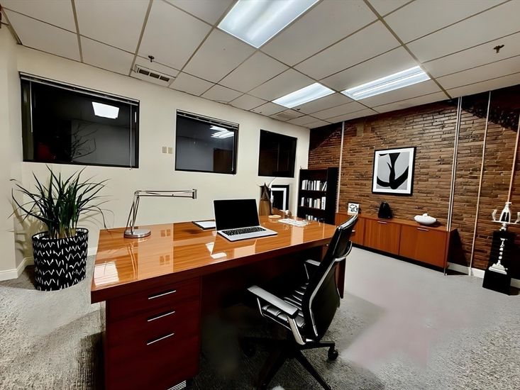 Home Office, Interior, Recessed Lighting, Stone Walls