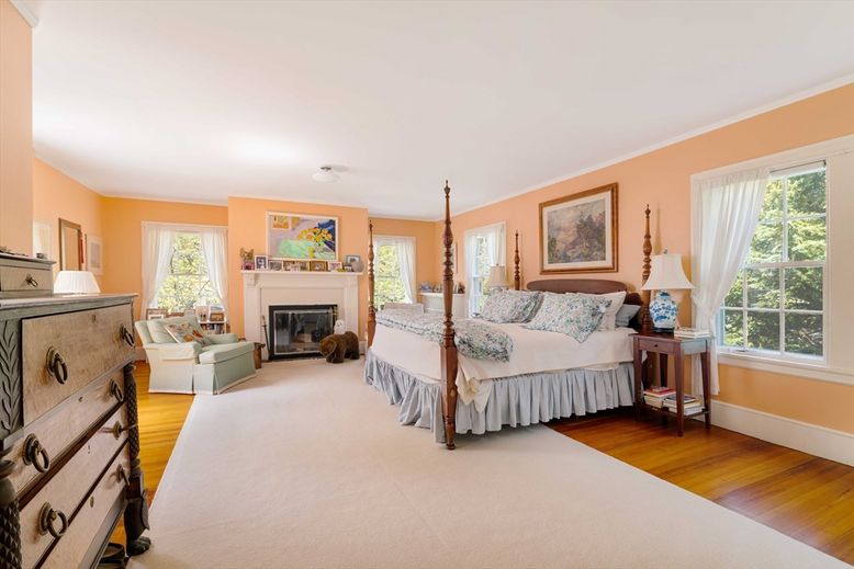 Bedroom, Fireplace, Interior, Wood Texture Flooring