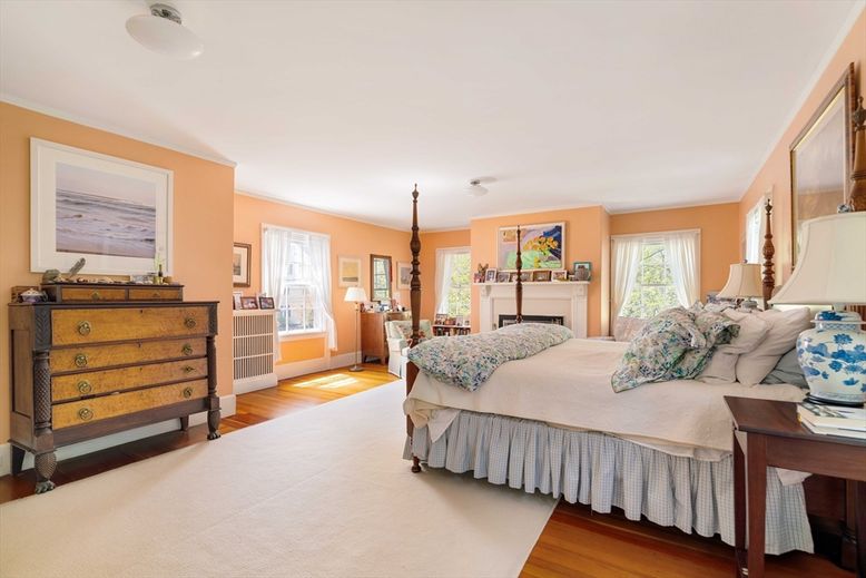Bedroom, Fireplace, Interior, Wood Texture Flooring