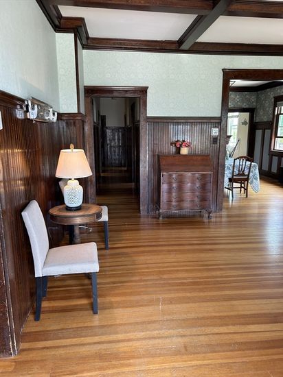 Dining room, Interior, Kitchen, Pendant Lights, Wood Texture Flooring