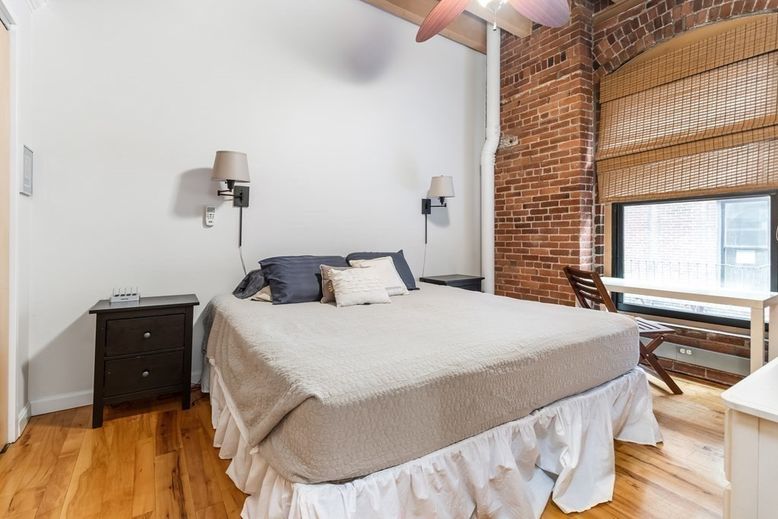 Bedroom, Interior, Stone Walls, Wood Texture Flooring
