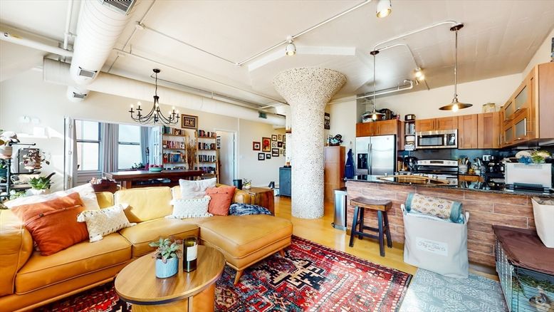 Chandelier, Interior, Kitchen, Living room, Pendant Lights, Stainless Steel Appliances