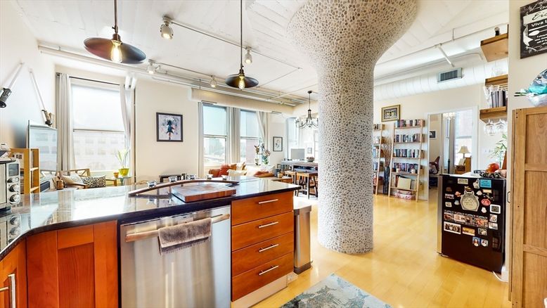 Interior, Kitchen, Pendant Lights, Wood Texture Flooring