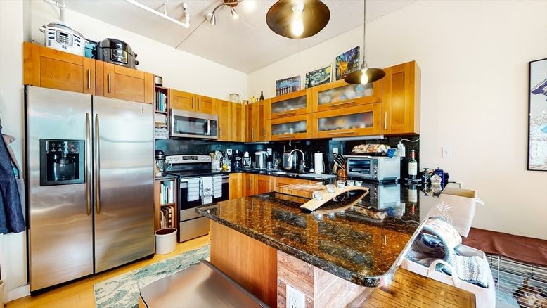 Interior, Kitchen, Stainless Steel Appliances, Wood Texture Flooring