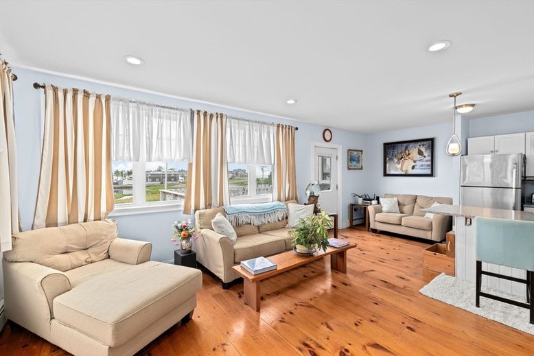 Interior, Kitchen, Living room, Recessed Lighting, Stainless Steel Appliances, Wood Texture Flooring