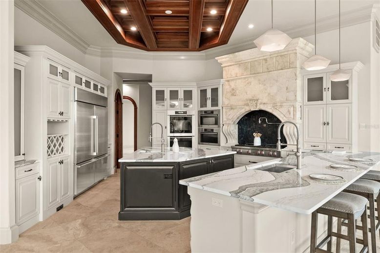 Interior, Kitchen, Pendant Lights, Recessed Lighting, Stainless Steel Appliances, Wooden Beams, Wooden Ceilings