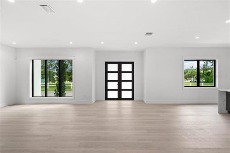 Empty room, Interior, Recessed Lighting, Wood Texture Flooring