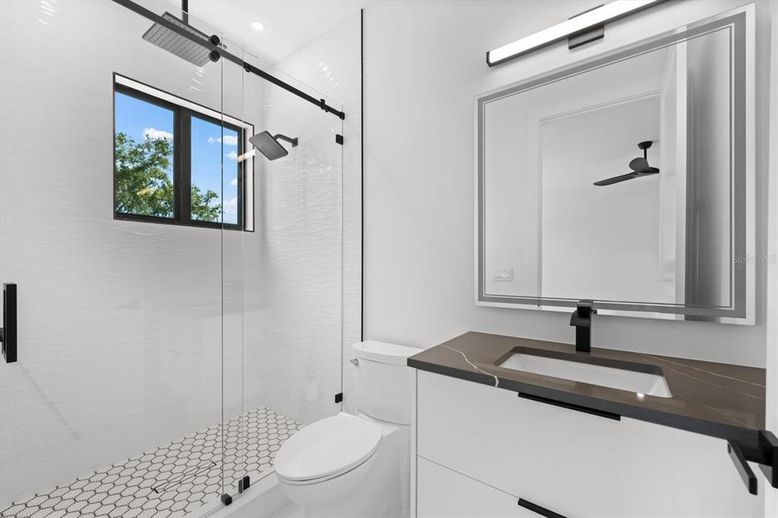 Bathroom, Glass Shower, Interior, Recessed Lighting