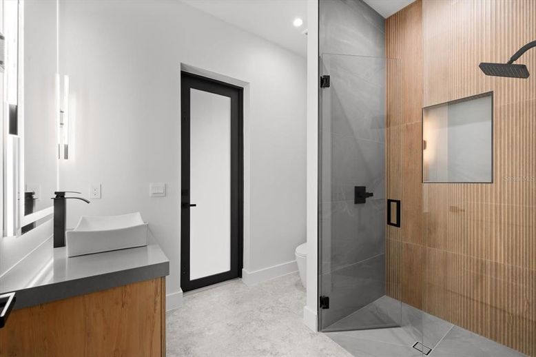 Bathroom, Glass Shower, Interior, Recessed Lighting