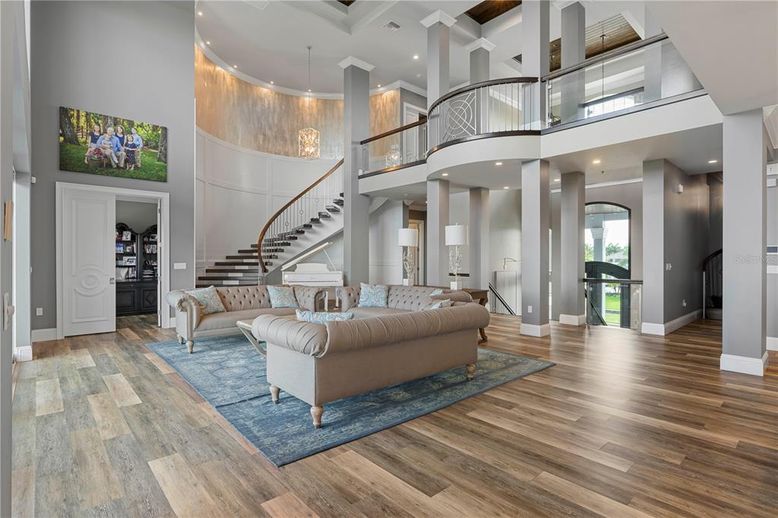Interior, Living room, Pendant Lights, Recessed Lighting, Wood Texture Flooring