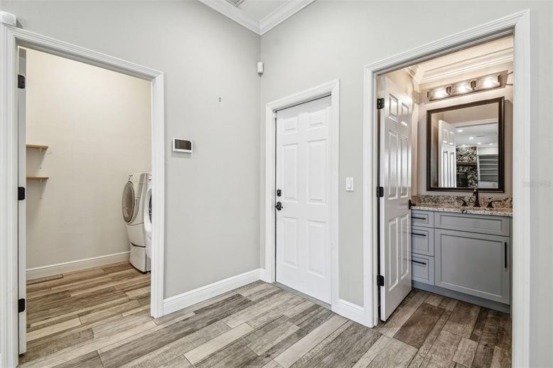 Bathroom, Interior, Washer, Wood Texture Flooring
