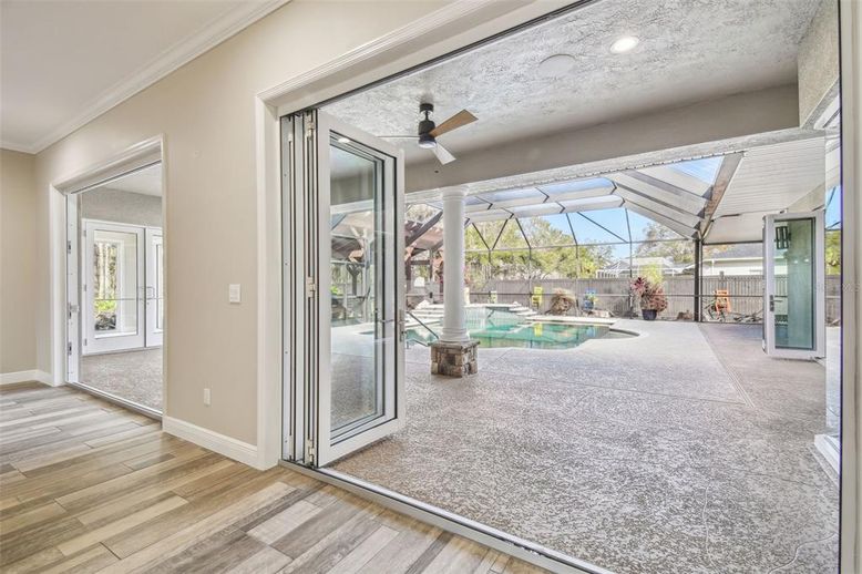Glass Ceilings, Interior, Pool, Recessed Lighting, Sun Room, Wood Texture Flooring