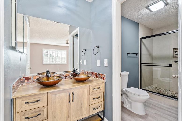 Bathroom, Glass Shower, Interior, Wood Texture Flooring