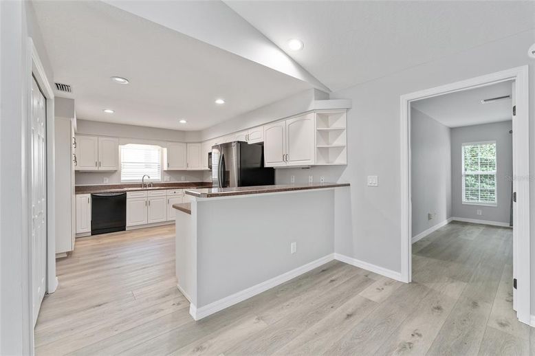 Interior, Kitchen, Recessed Lighting, Wood Texture Flooring