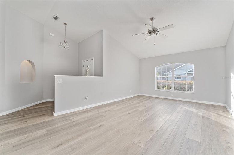 Empty room, Interior, Pendant Lights, Wood Texture Flooring