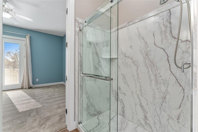 Bathroom, Glass Shower, Interior, Marble Walls