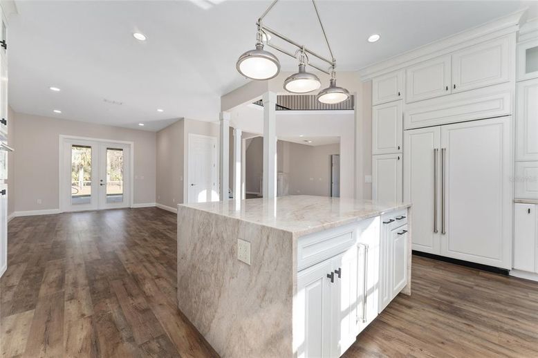 Interior, Kitchen, Pendant Lights, Recessed Lighting, Wood Texture Flooring