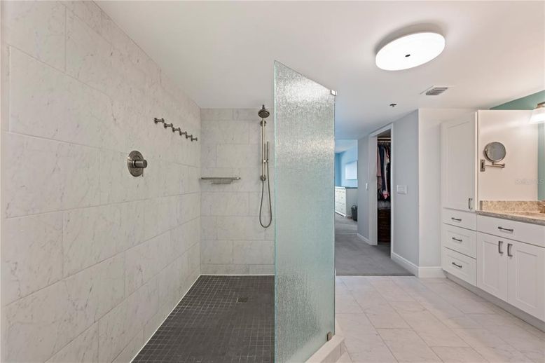 Bathroom, Glass Shower, Interior, Marble Walls