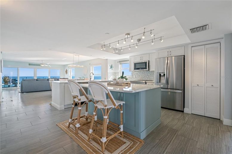Dining room, Interior, Kitchen, Living room, Pendant Lights, Stainless Steel Appliances, Wood Texture Flooring